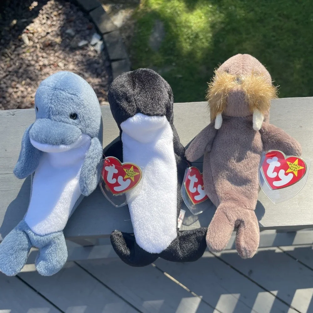 TY‎ Retired Original Beanie Babies- Ocean Mammals Set Of 3 Dolphin/orca/walruss